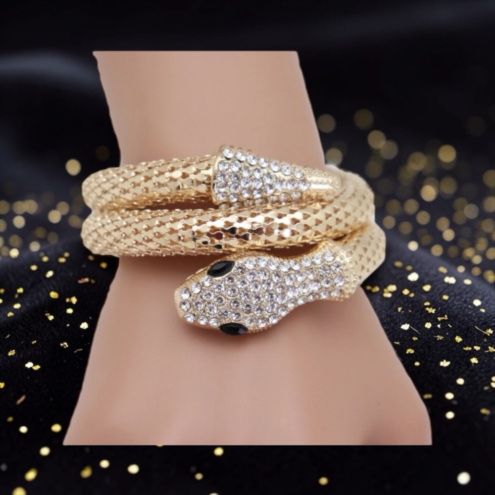 Gold mesh and Crystal Serpentine bracelet - Picture 2 of 3